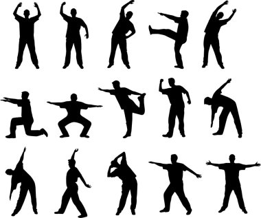 Stretching and warming up silhouettes clipart