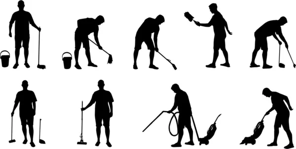 Janitor silhouettes — Stock Vector