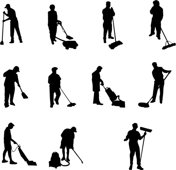 Janitor silhouettes — Stock Vector