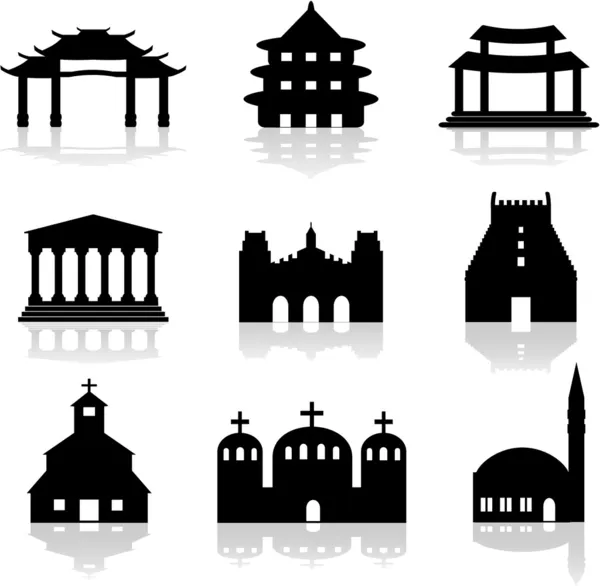 Verschiedene Tempel- und Kirchenillustrationen — Stockvektor