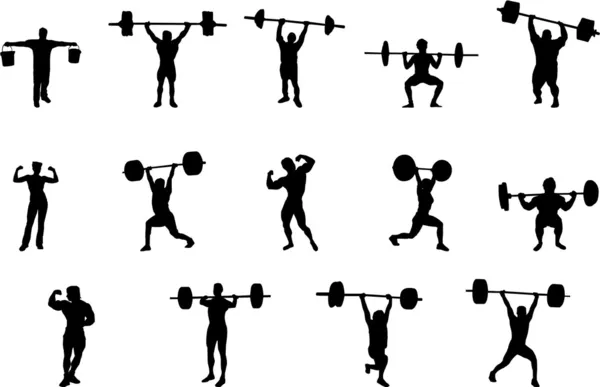 Weight lifting silhouettes — Stock Vector
