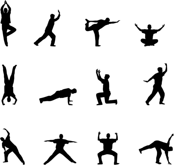 Cvičení a jóga siluety — Stockový vektor