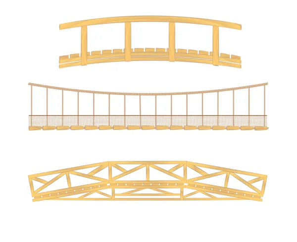 Ilustración de madera y puente colgante — Vector de stock
