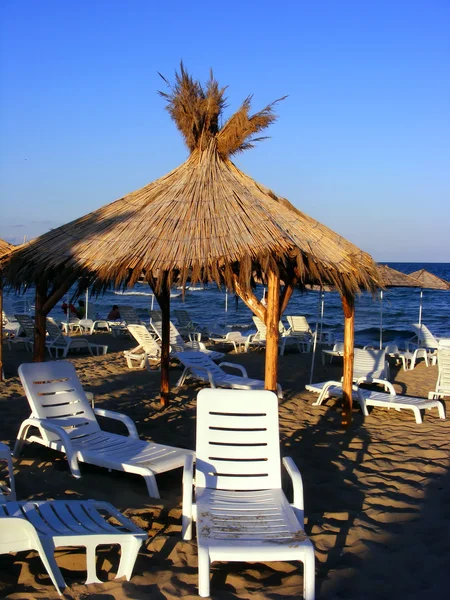 stock image Sea umbrella and chaise-longues