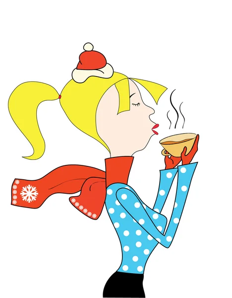 Femme avec une tasse — Image vectorielle
