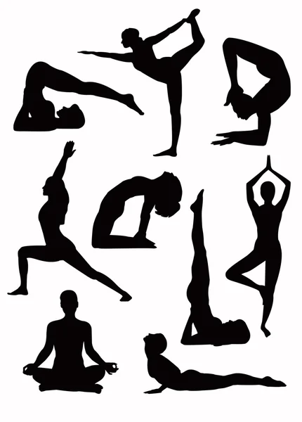 Yoga silhouettes - vector — Stock Vector