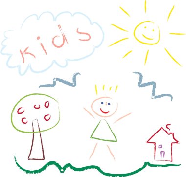 Kids drawing picture - pastel imitation clipart