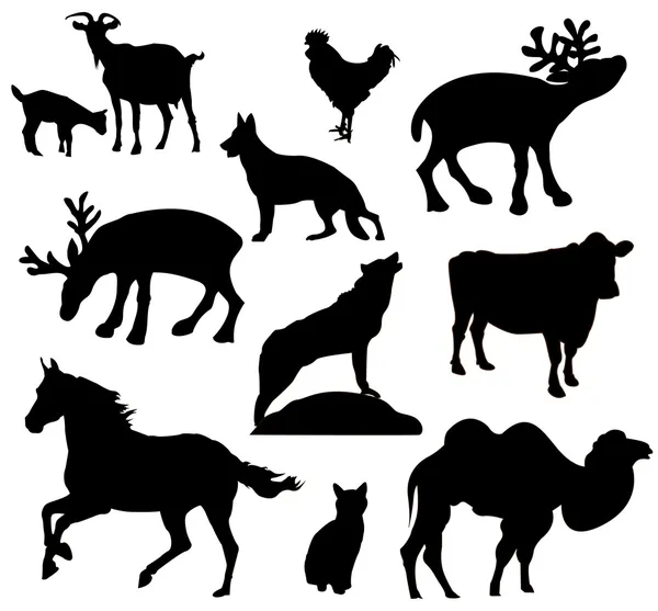 Mixed set of vectorized animals — Stock Vector