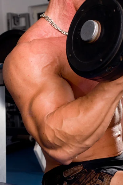 Fisiculturista treinando seu bíceps — Fotografia de Stock