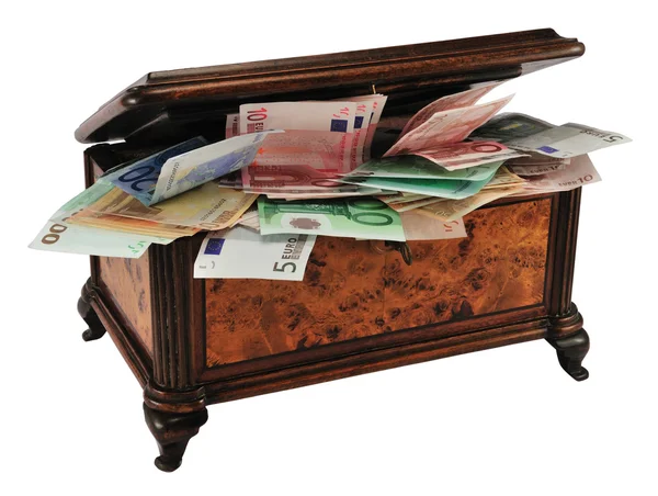 Caixa do tesouro com dinheiro — Fotografia de Stock