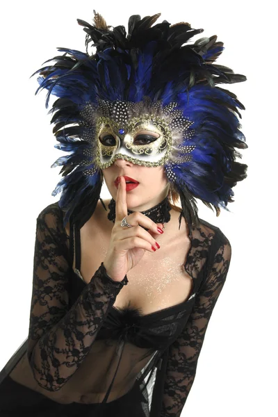 Krásná žena s karnevalovou maskou — Stock fotografie
