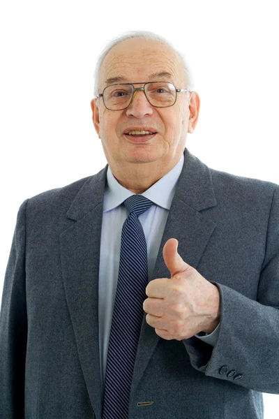 Successful mature businessman with thumbs up — Stock Photo, Image