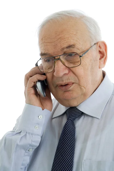 Volwassen zakenman spreken op zijn mobiele telefoon — Stockfoto