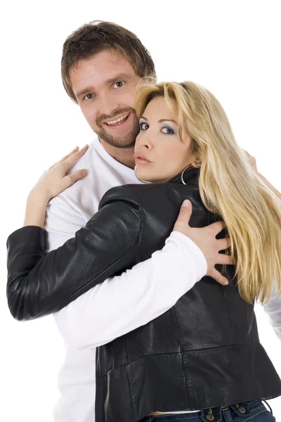 Young happy attractive smiling couple hugging — Stock Photo, Image