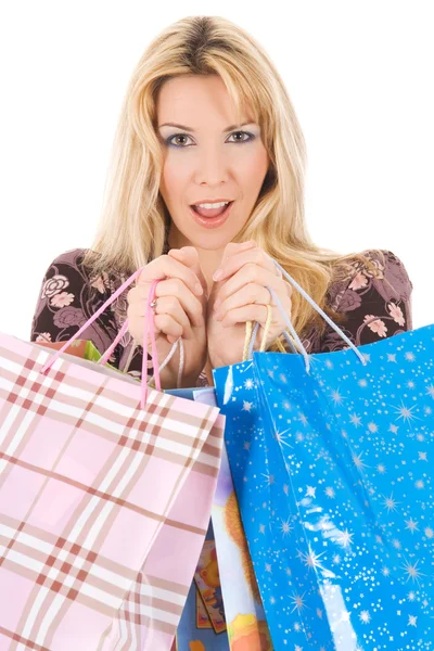 Blond girl with shopping bags — Stock Photo, Image