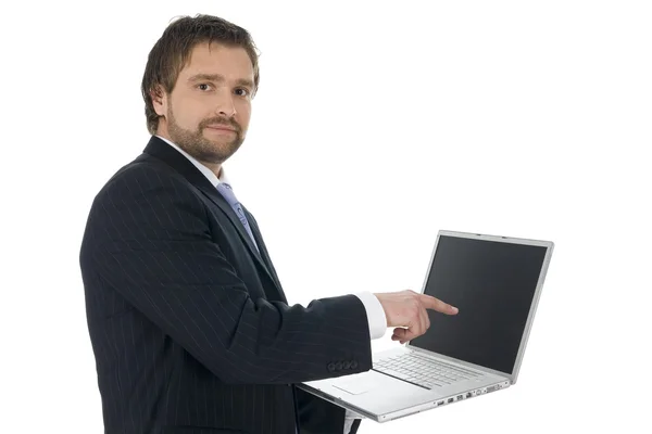 Affärsman i en kostym som håller en anteckningsbok — Stockfoto