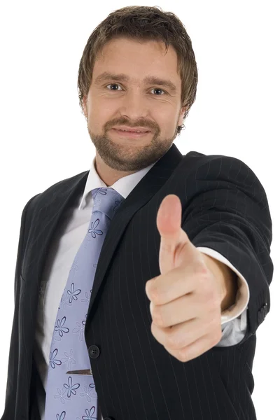 Successful businessman with thumbs up — Stock Photo, Image