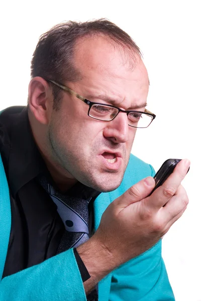 Frustrierter Manager mit Brille brüllt lizenzfreie Stockfotos