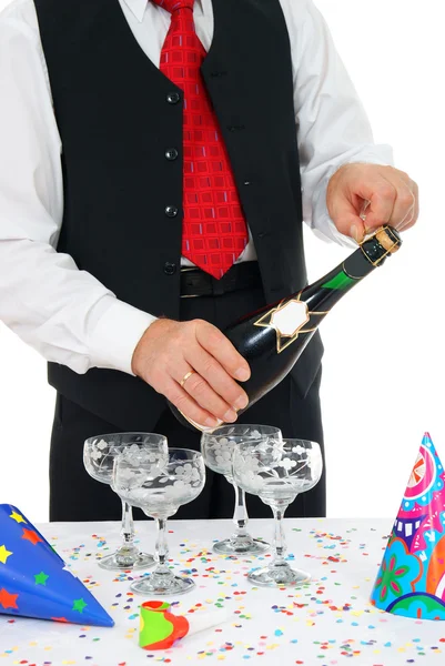Man unlocks champagne — Stock Photo, Image