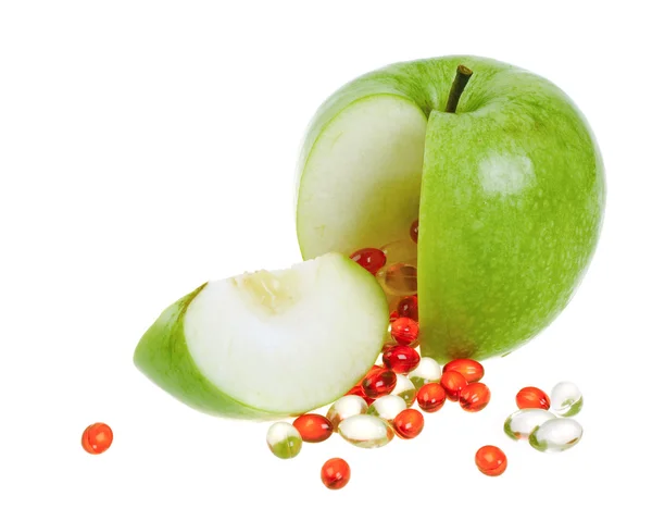 Μήλο με κάψουλες βιταμίνη — Φωτογραφία Αρχείου