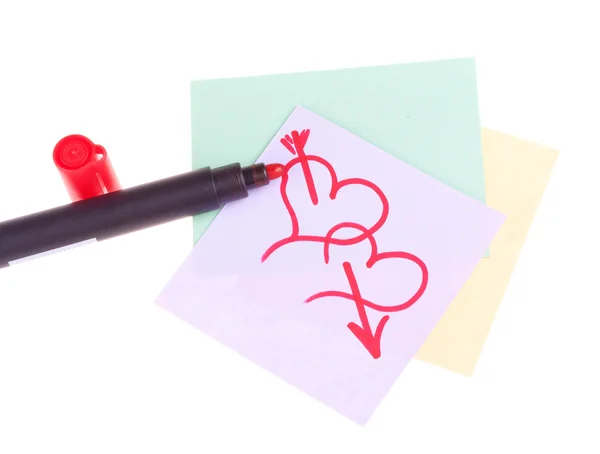 Een getekende harten met rode marker — Stockfoto