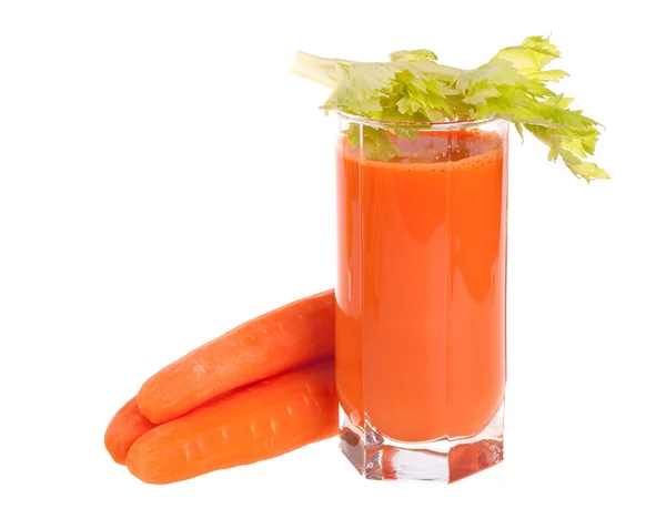 Fresh carrot juice with celery leaves — Stock Photo, Image