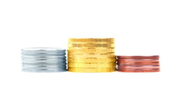 Gold, silver and bronze stacks of coins clipart