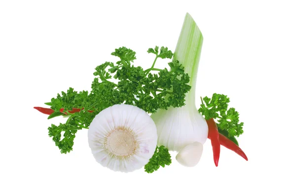 Fresh garlic, parsley and chilli peper — Stock Photo, Image
