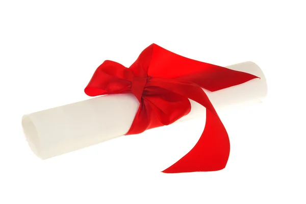 Diploma document with red ribbon — Stock Photo, Image