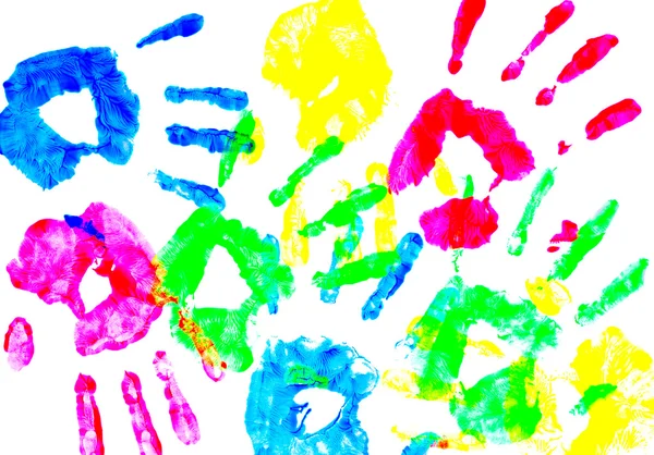 stock image Colorful child hand prints