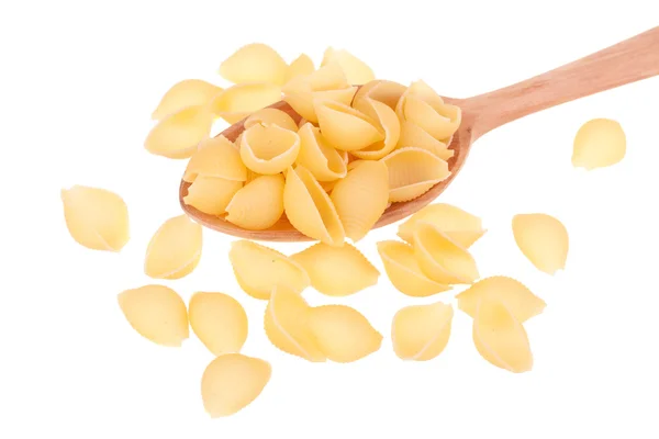 Italian pasta in a wood spoon — Stock Photo, Image
