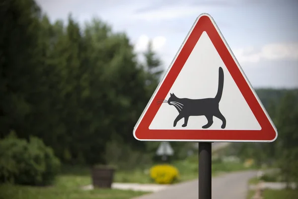 stock image Road warning sign - cats are crossing here