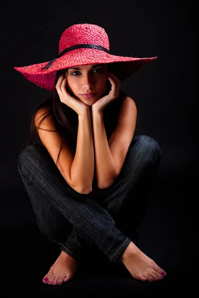 Stro hoed schoonheid — Stockfoto