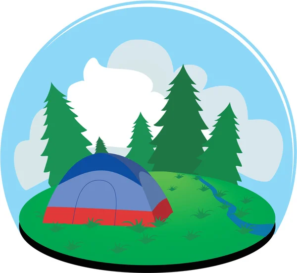 Camping en el bosque con una tienda de campaña — Vector de stock