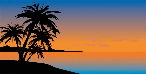Declínio na ilha com palmeiras — Vetor de Stock