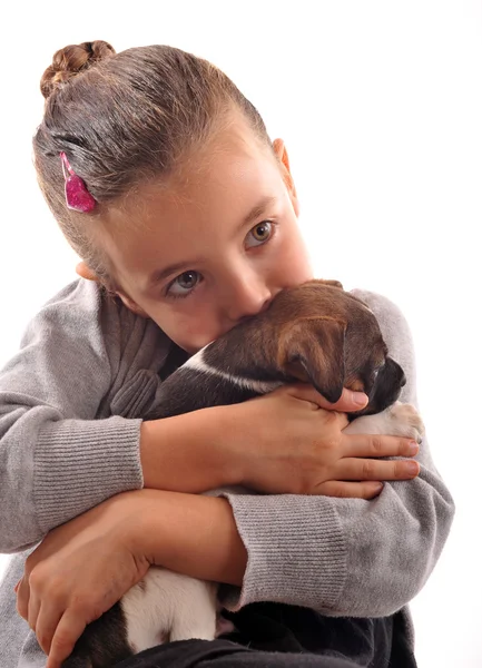 Child and puppy — Stock Photo, Image