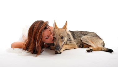 Woman and wolf clipart