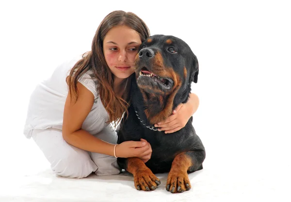 Child and rottweiler — Stock Photo, Image