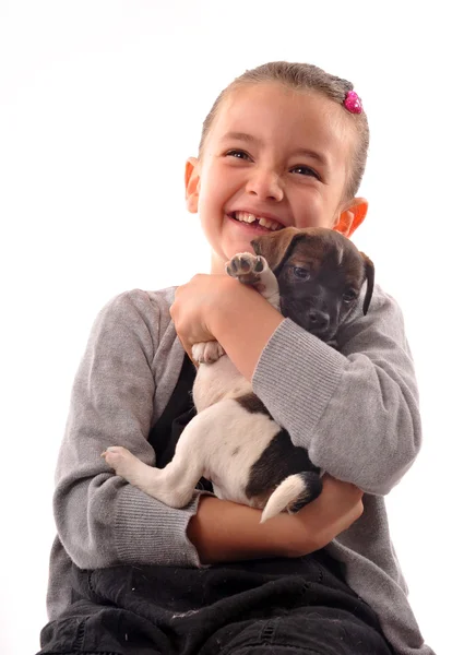Çocuk ve köpek yavrusu — Stok fotoğraf