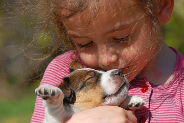 Gadis kecil dan anak anjing — Stok Foto