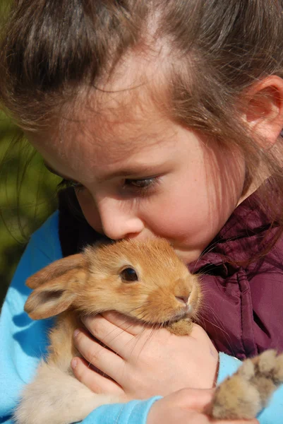 Gadis kecil dan kelincinya — Stok Foto