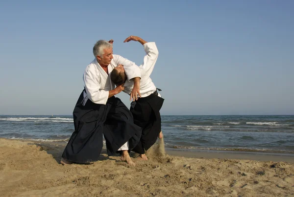 Stock image Training of Aikido on the beach