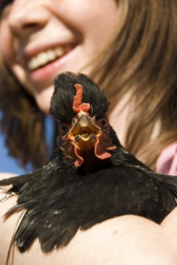 Child and her chicken clipart