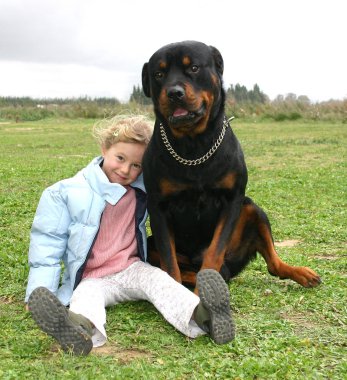 çocuk ve rottweiler