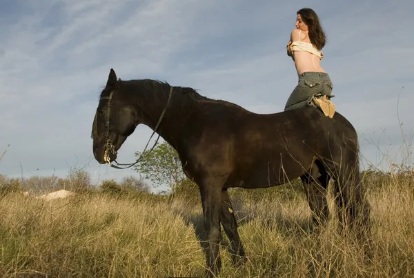 Sexy woman on horse — Stock Photo, Image