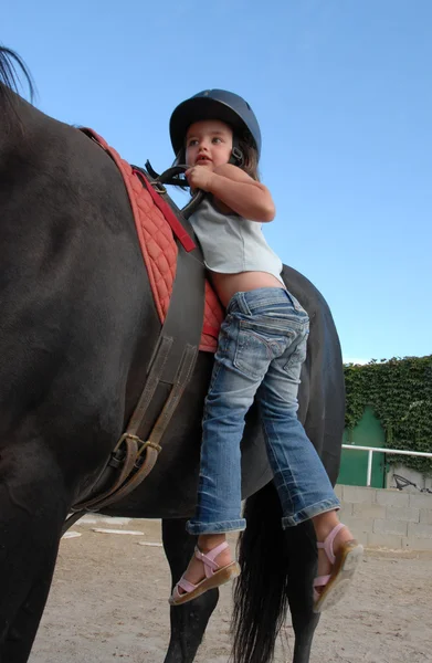 Klein meisje en grote paard — Stockfoto