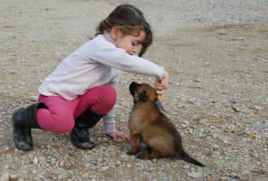 Little girl and puppy clipart