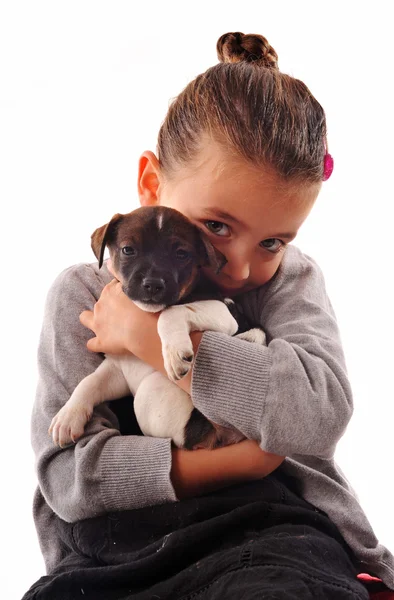 Menina e cachorrinho — Fotografia de Stock