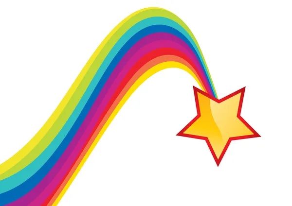 Estrela brilhante e trilha do arco-íris — Vetor de Stock