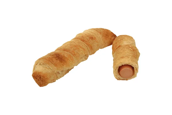 Hot-dog hengerelt leveles tészta — Stock Fotó